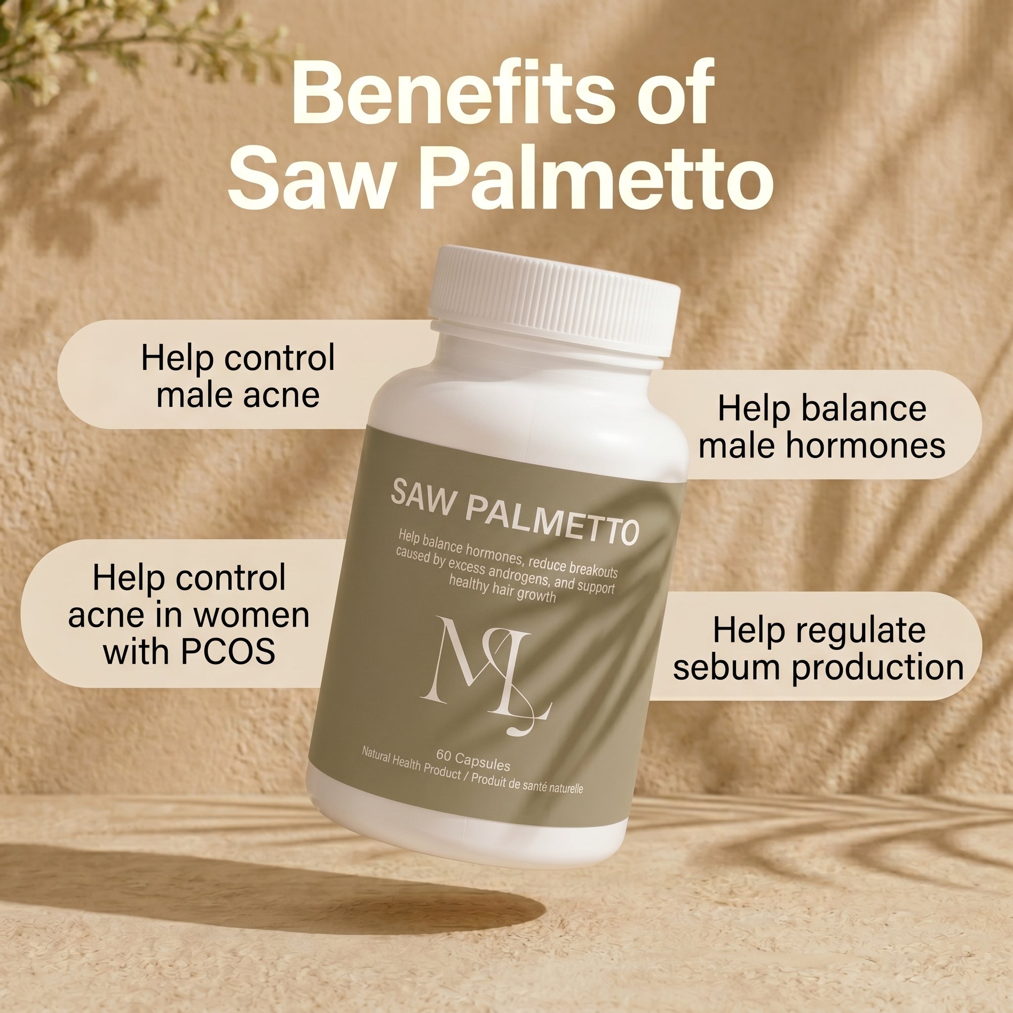 ML Saw Palmetto - Hormonal Acne & Hair Support | DHT Blocker Supplement for Women & Men - ML Aesthetic Clinic
